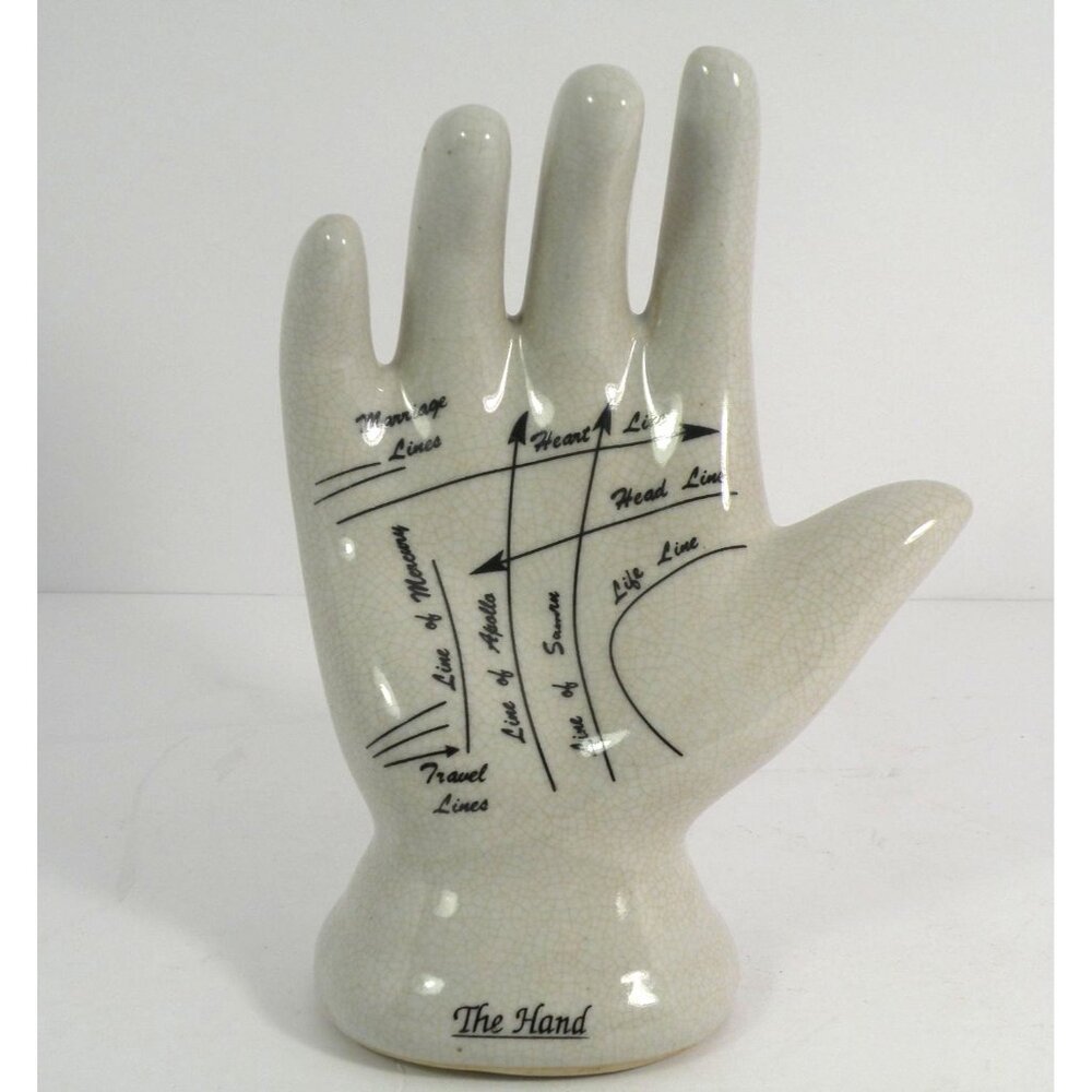 Ceramic Palmistry Hand With Labeled Lines For Fortune Telling or Funky Cool Déco